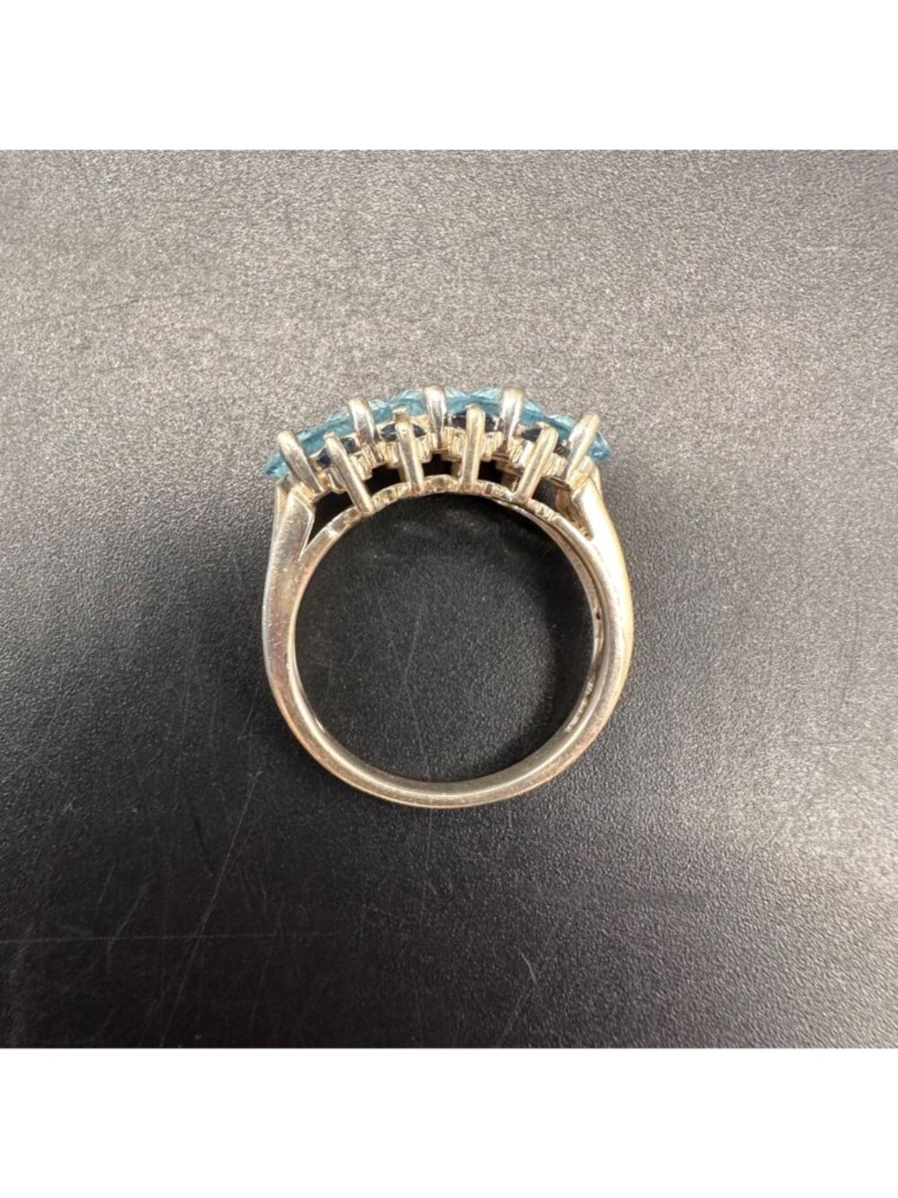 Vintage Sterling Silver Blue Topaz Sapphire Ring 3 Rows Double Split Band Size 6 - Picture 5 of 11